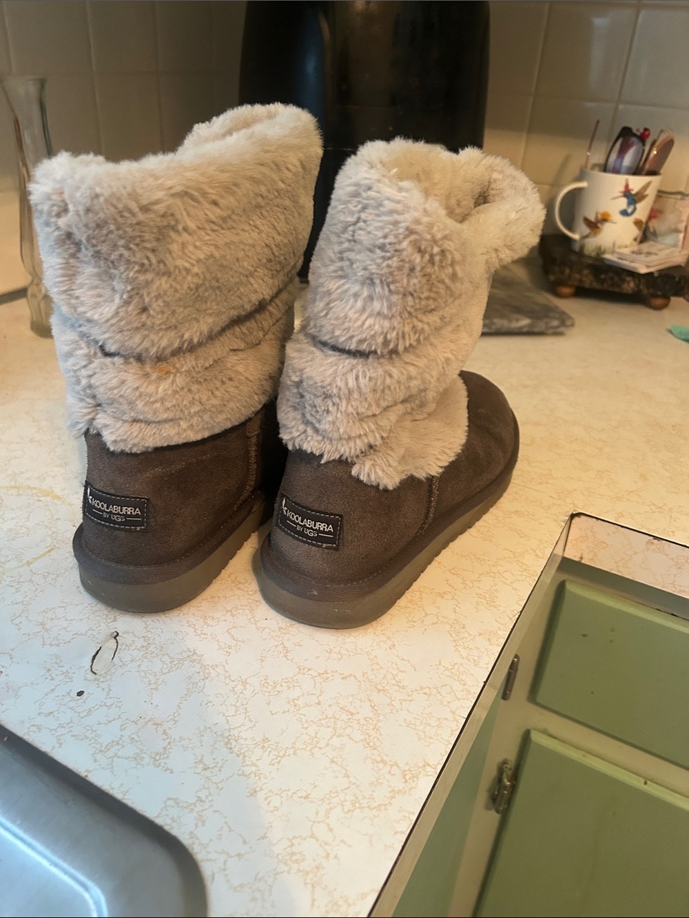 Koolaburra Brown Suede Slip-On Faux-Fur Cuff Boots